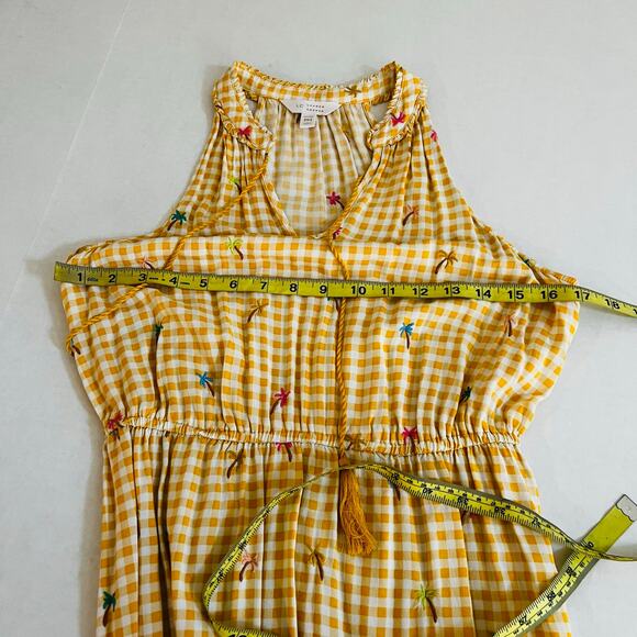 LC Lauren Conrad Gingham Embroidered Sleeveless Maxi Dress Size MP Medium Yellow - Picture 5 of 7